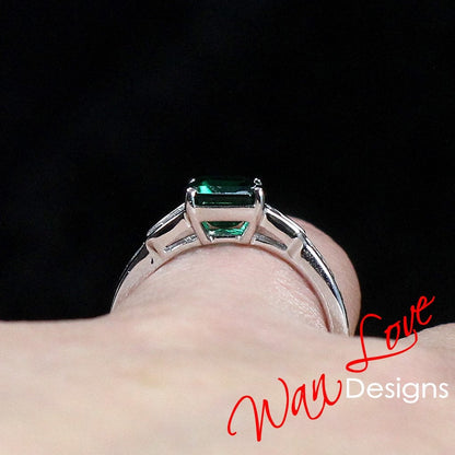 Emerald Art Deco Moissanite Emerald Baguette Engagement Ring 3ct 9x7mm Custom Wedding Anniversary Gift