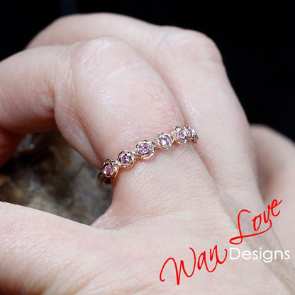 Elongated Cushion cut Light Pink Sapphire engagement ring set vintage bridal set antique cluster halo ring rose flower wedding band