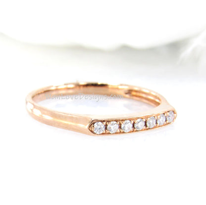 Modern Moissanite Ring, Modern Wedding Band, Rose Gold Moissanite Ring, Flat Top Art Deco Ring with Round Moissanite bridal band-Ready