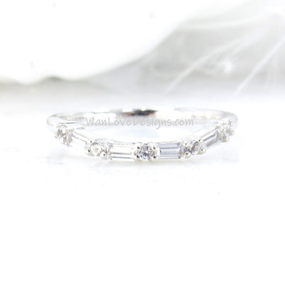 White Sapphire Wedding Band art deco Curved u shaped band contoured half eternity ring White Gold wedding anniversary bridal band Gift-Ready