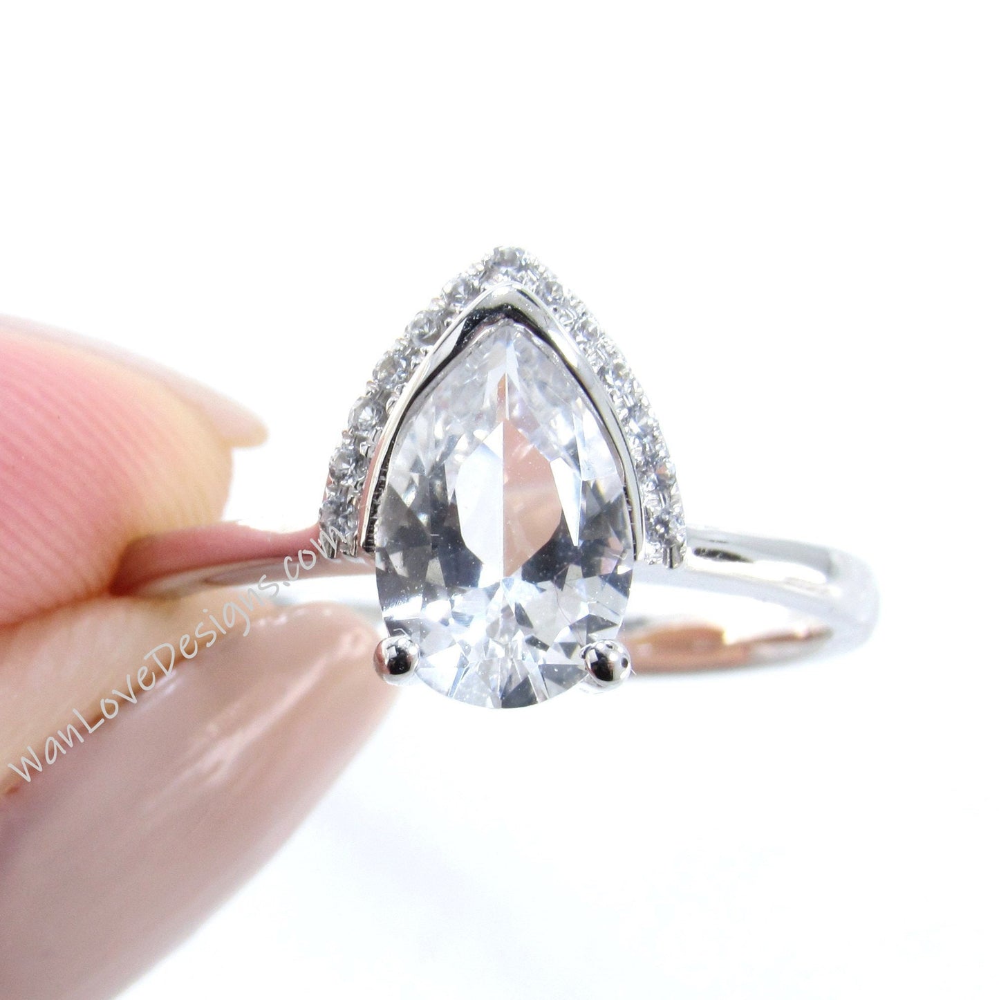 Vintage Pear shape white sapphire engagement ring rose gold ring pear cut diamond ring semi bezel half halo ring anniversary promise ring