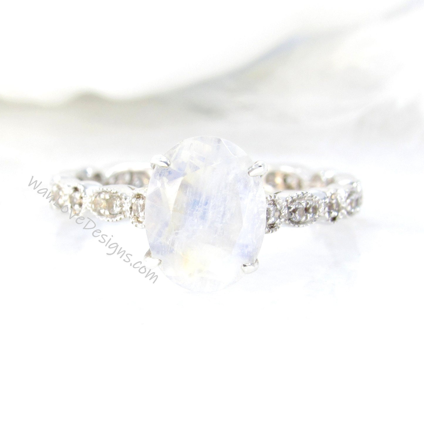 3ct Oval Milgrain Art Deco Solitaire Bridal Ring, Oval Engagement Ring, Moonstone Oval Ring, Milgrain Scalloped Moonstone Ring,Ready to Ship