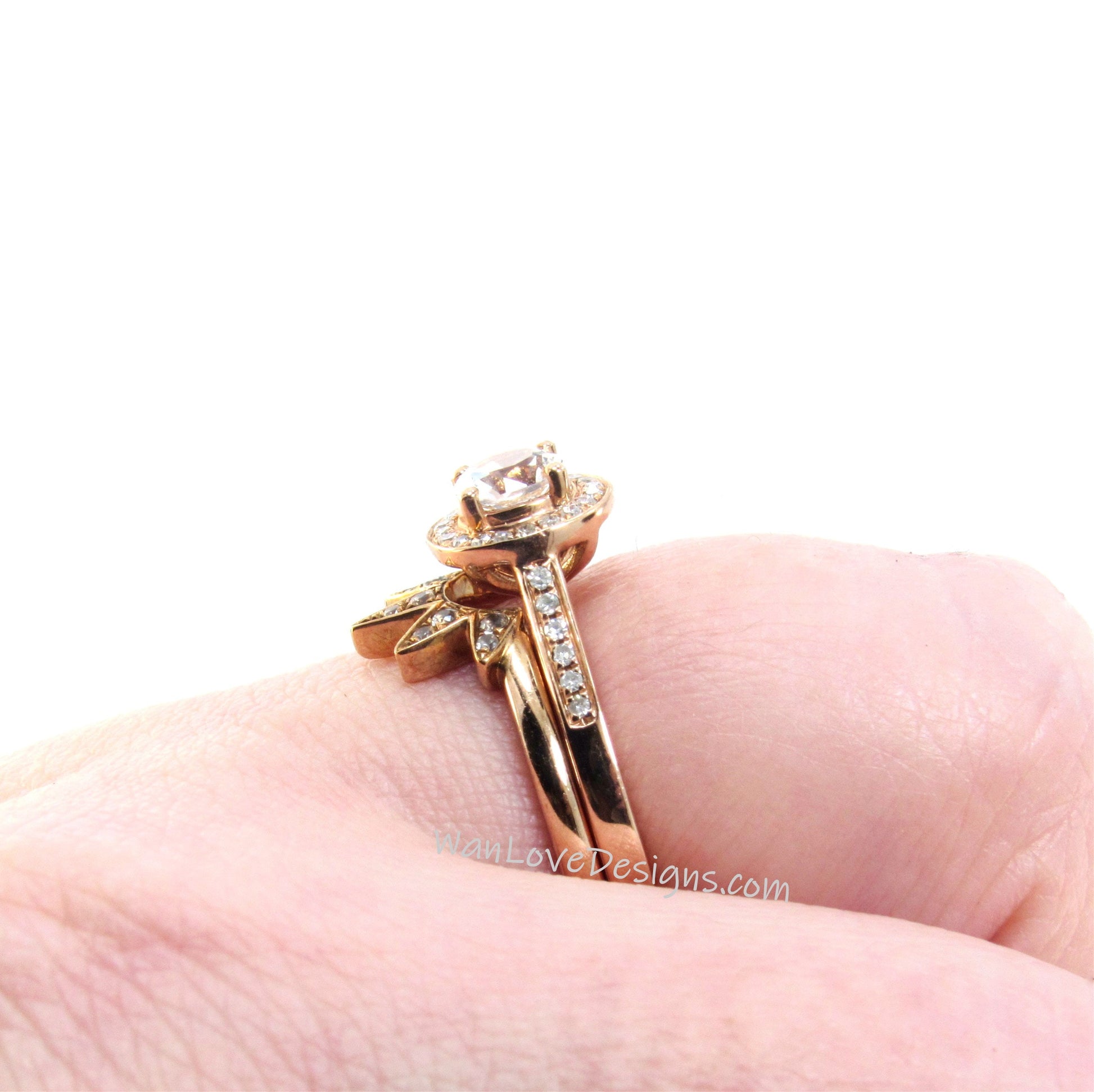 Ready to ship Round Cut Salt & Pepper Diamond ring | Rose gold round cut diamond engagement Ring |Vintage star band| Art deco Halo ring set