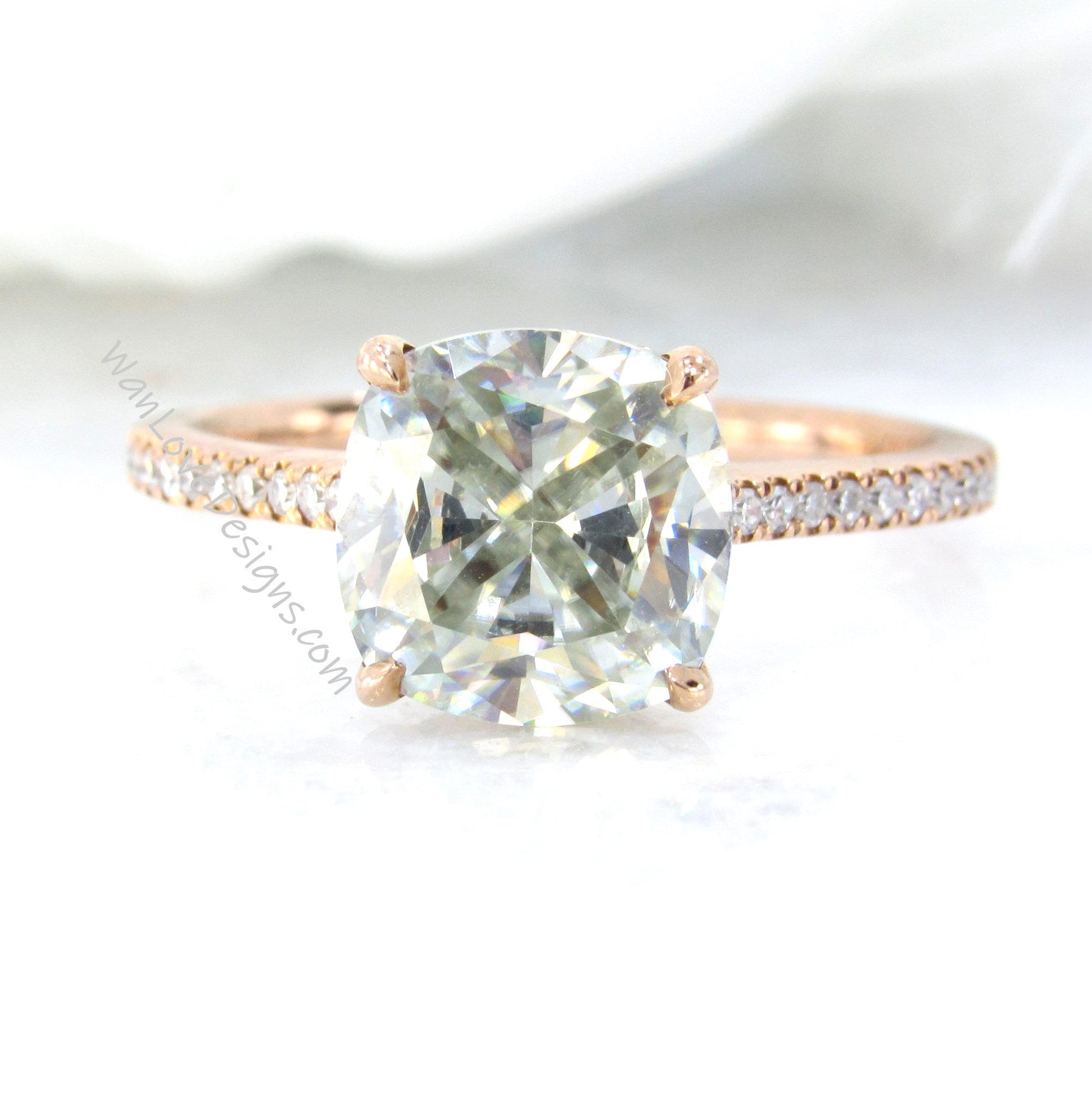 Art deco Cushion Cut Champagne Moissanite Engagement Ring rose gold Antique diamond side halo bridal ring Moissanite wedding Anniversary