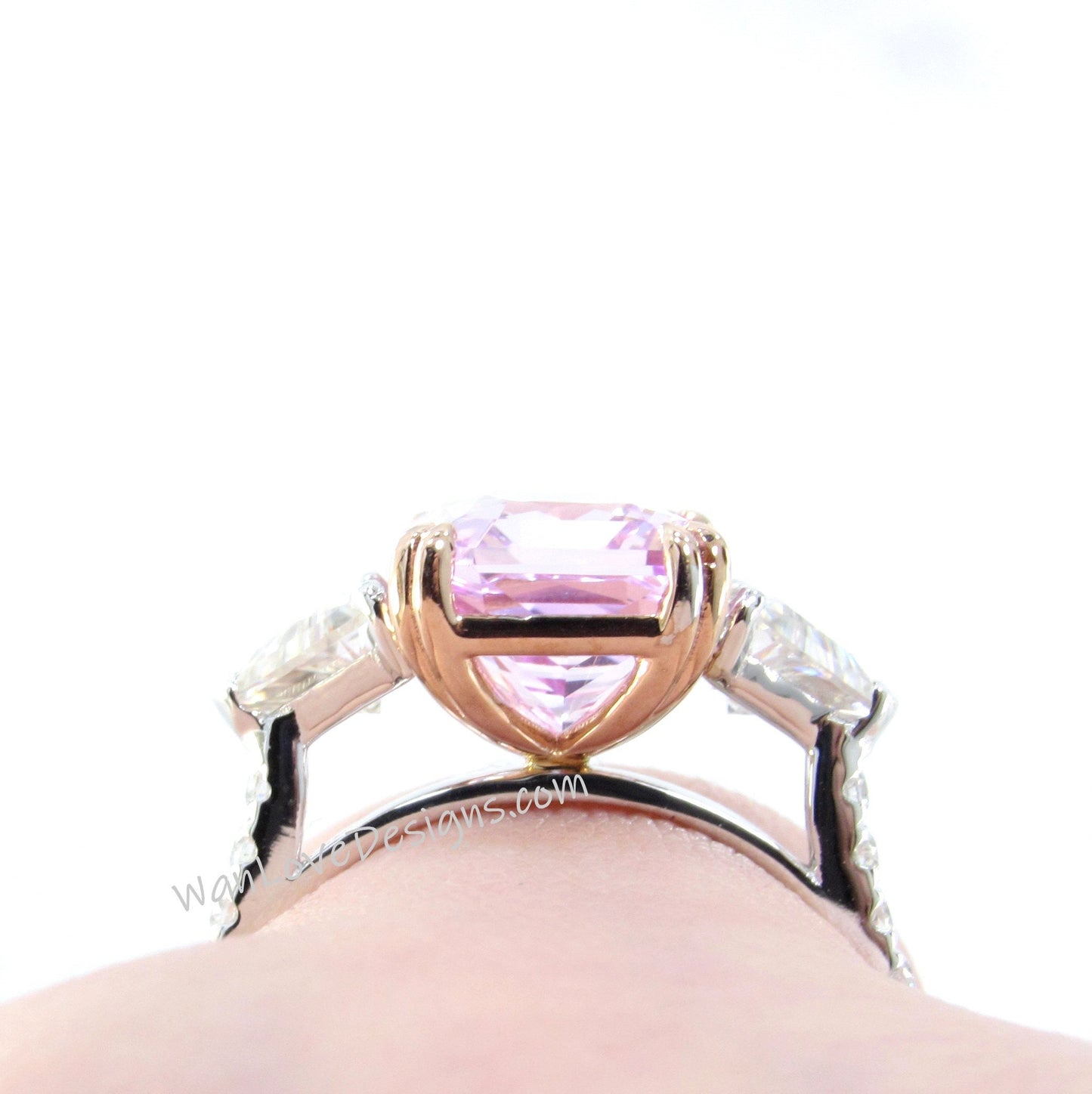 Light Pink Sapphire & Moissanite Radiant Triangle Engagement Ring-4ct 10x8mm-Custom-2 tone Rose White Gold-Wedding-Anniversary-Ready to Ship