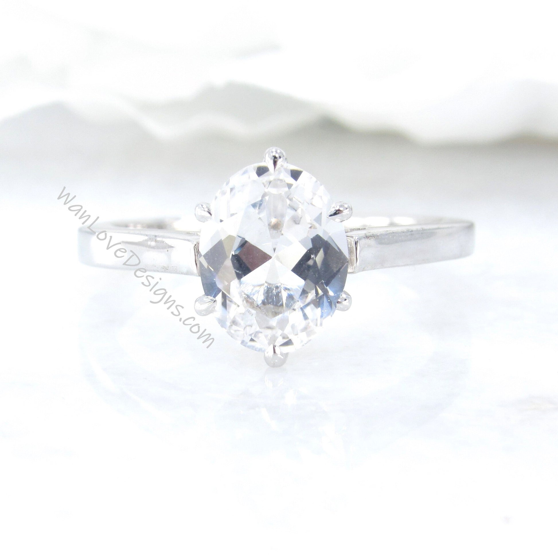 Unique Oval cut White Sapphire engagement ring vintage ring 6 prong art deco wedding solitaire ring Bridal ring Anniversary promise-Ready