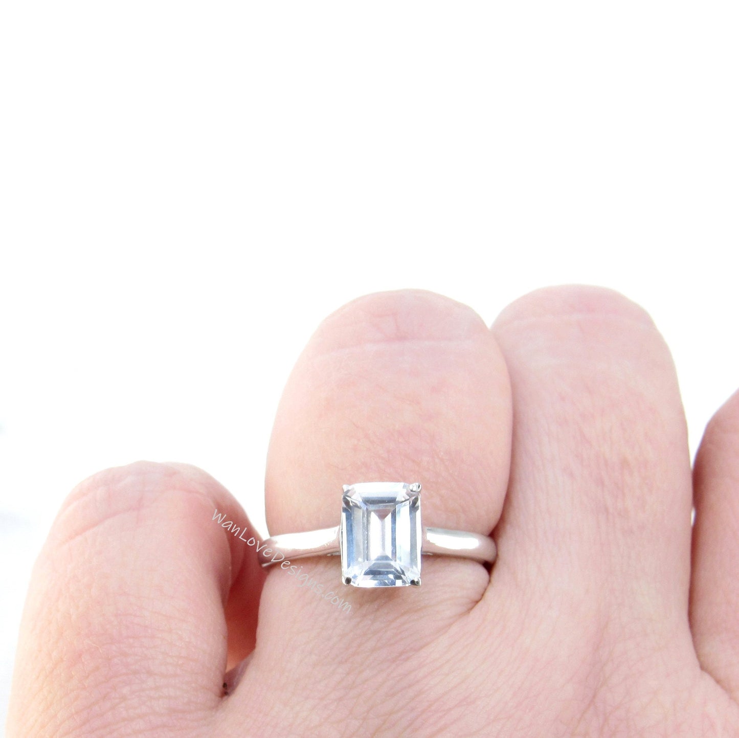 2ct Emerald Cut White Sapphire Solitaire Ring Cathedral 4 prong White Sapphire Engagement Ring Bridal Promise Ring, Ready to ship Ring