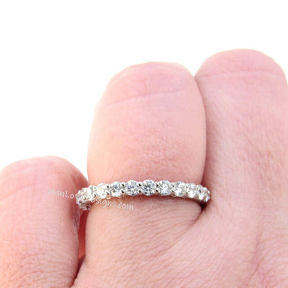 Moissanite Wedding Band, Almost Eternity 3/4 Ring, Stacking Stackable Round cut, 2.5mm, Custom, White Gold, Anniversary Gift, Ready to Ship