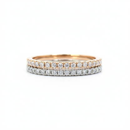 Ready to Ship 14kt Rose Gold Matching Band Diamond Dainty Pave Halfway Eternity Band Ring