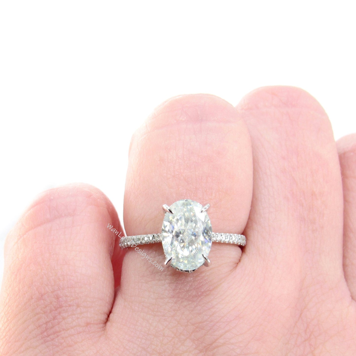 3ct Moissanite Crushed Ice Oval Engagement Ring, Elongated Oval Hidden Halo Solitaire Wedding Ring, White Gold Moissanite Ring,Ready to Ship