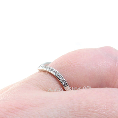 Ready to ship chevron ring, Half eternity white sapphire wedding band, V shaped channel set ring