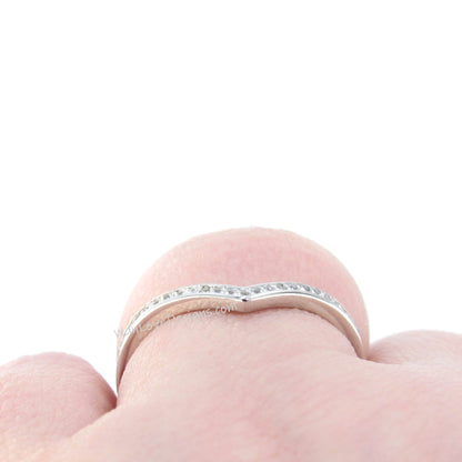 Ready to ship chevron ring, Half eternity white sapphire wedding band, V shaped channel set ring