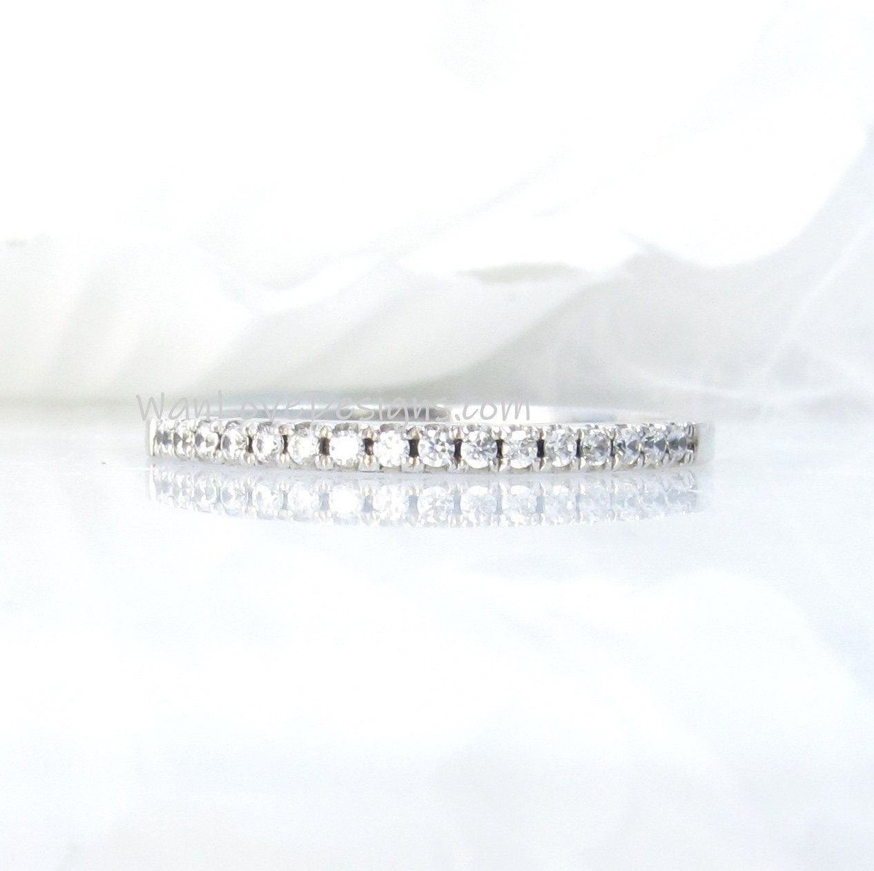 White Sapphire Wedding Band Half Eternity Ring Stacking ring sapphire wedding ring promise engagement aniversary wedding band gift for her