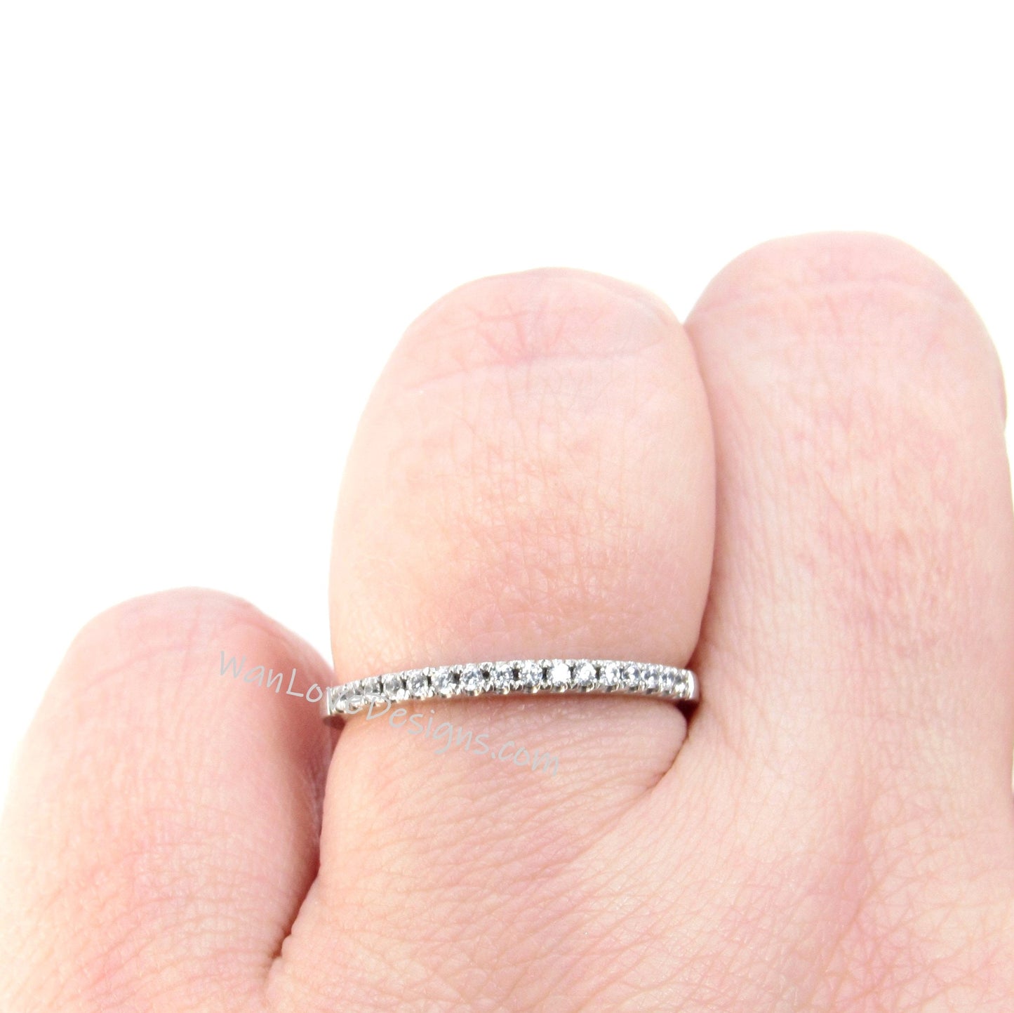 White Sapphire Wedding Band Half Eternity Ring Stacking ring sapphire wedding ring promise engagement aniversary wedding band gift for her