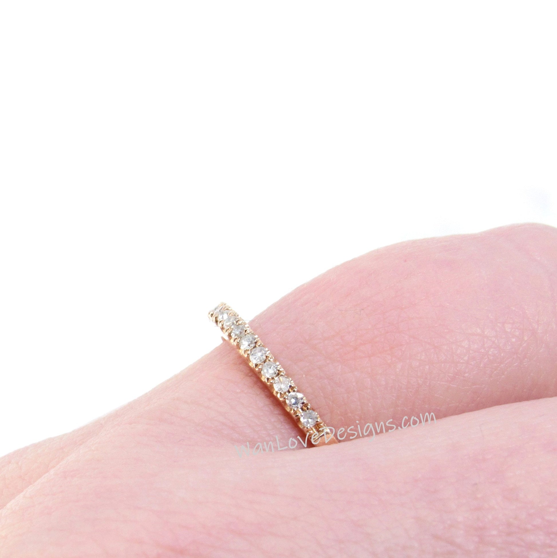 Ready to Ship 14kt Rose Gold Matching Band Diamond Dainty Pave Halfway Eternity Band Ring