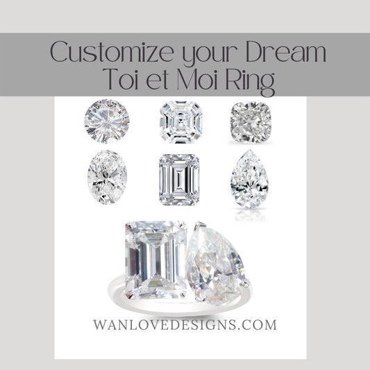 Toi Et Moi Custom Design-Down Payment Moissanite White Sapphire Pear Emerald Round Oval *Don't add to cart, Please ask for Custom listing