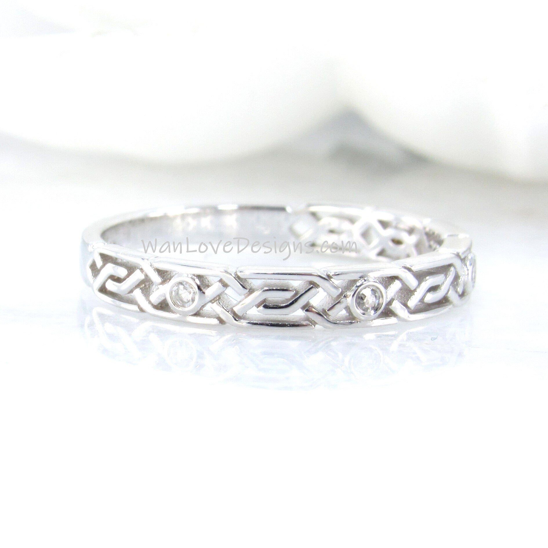 Vintage wedding band women Unique Celtic Knot gold 3/4 eternity Diamond wedding band vintage Moissanite Bridal Stacking ring promise gift