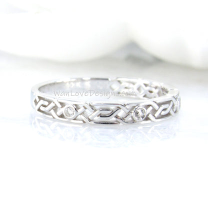 Vintage wedding band women Unique Celtic Knot gold 3/4 eternity Diamond wedding band vintage Moissanite Bridal Stacking ring promise gift