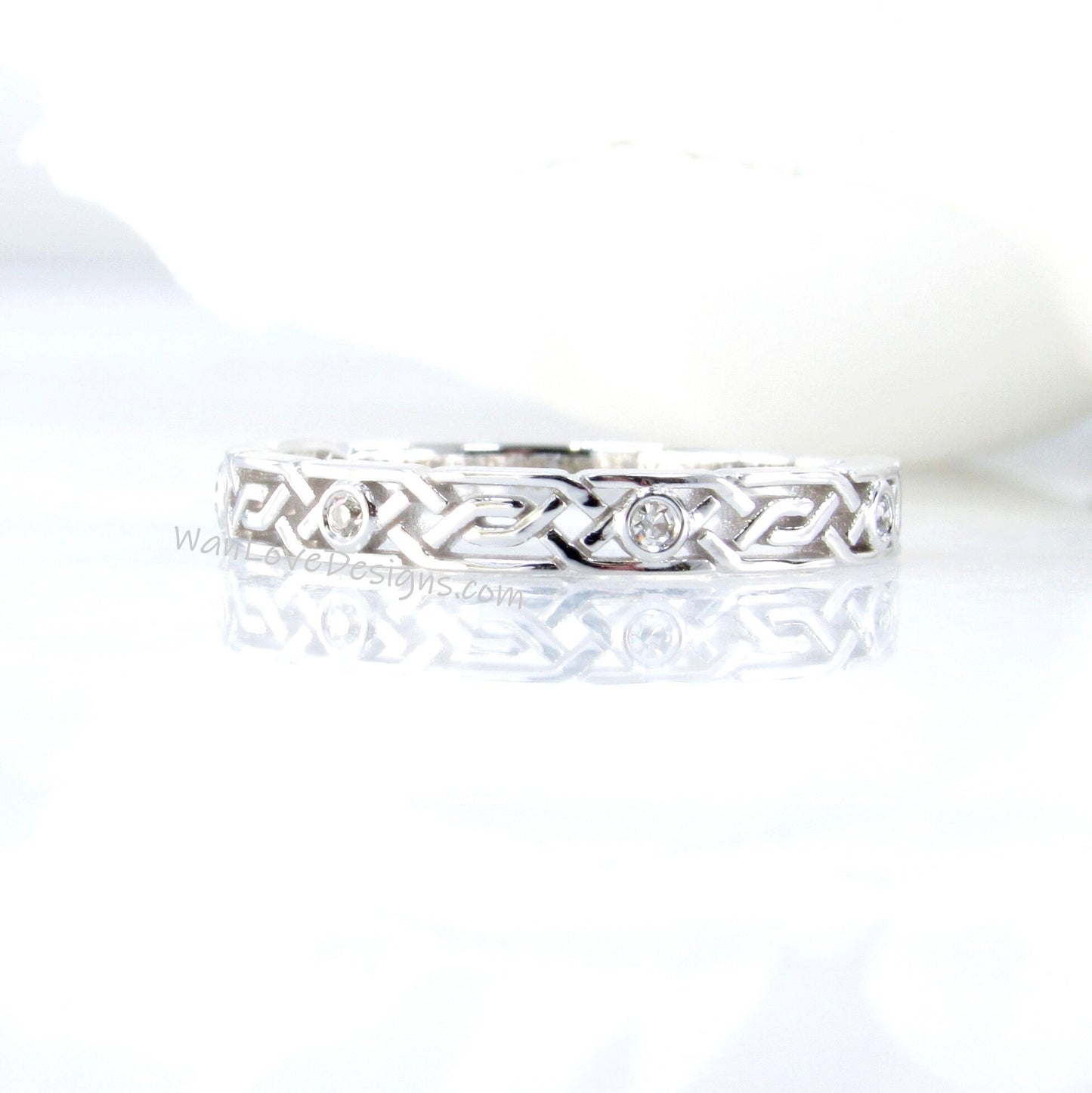 Vintage wedding band women Unique Celtic Knot gold 3/4 eternity Diamond wedding band vintage Moissanite Bridal Stacking ring promise gift