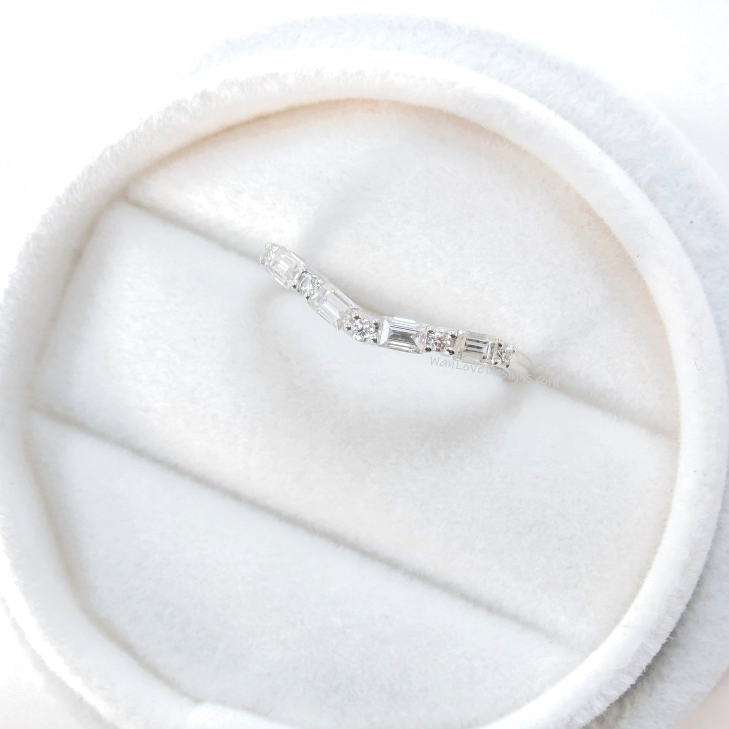 Moissanite Baguette Halfway Eternity Ring • Curved V Ring • Engagement Ring • Anniversary Ring • Birthstone Mothers Day Gift • Ready to Ship