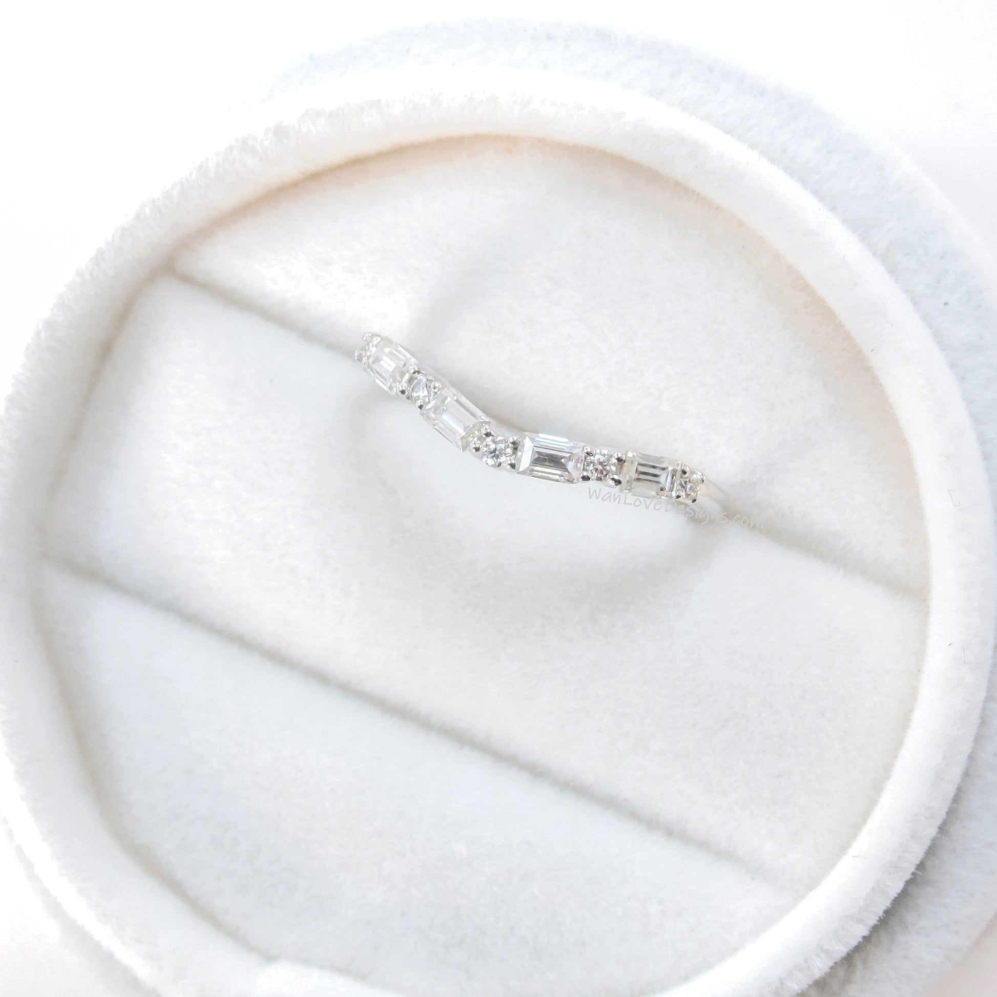 Moissanite Baguette Halfway Eternity Ring • Curved V Ring • Engagement Ring • Anniversary Ring • Birthstone Mothers Day Gift • Ready to Ship