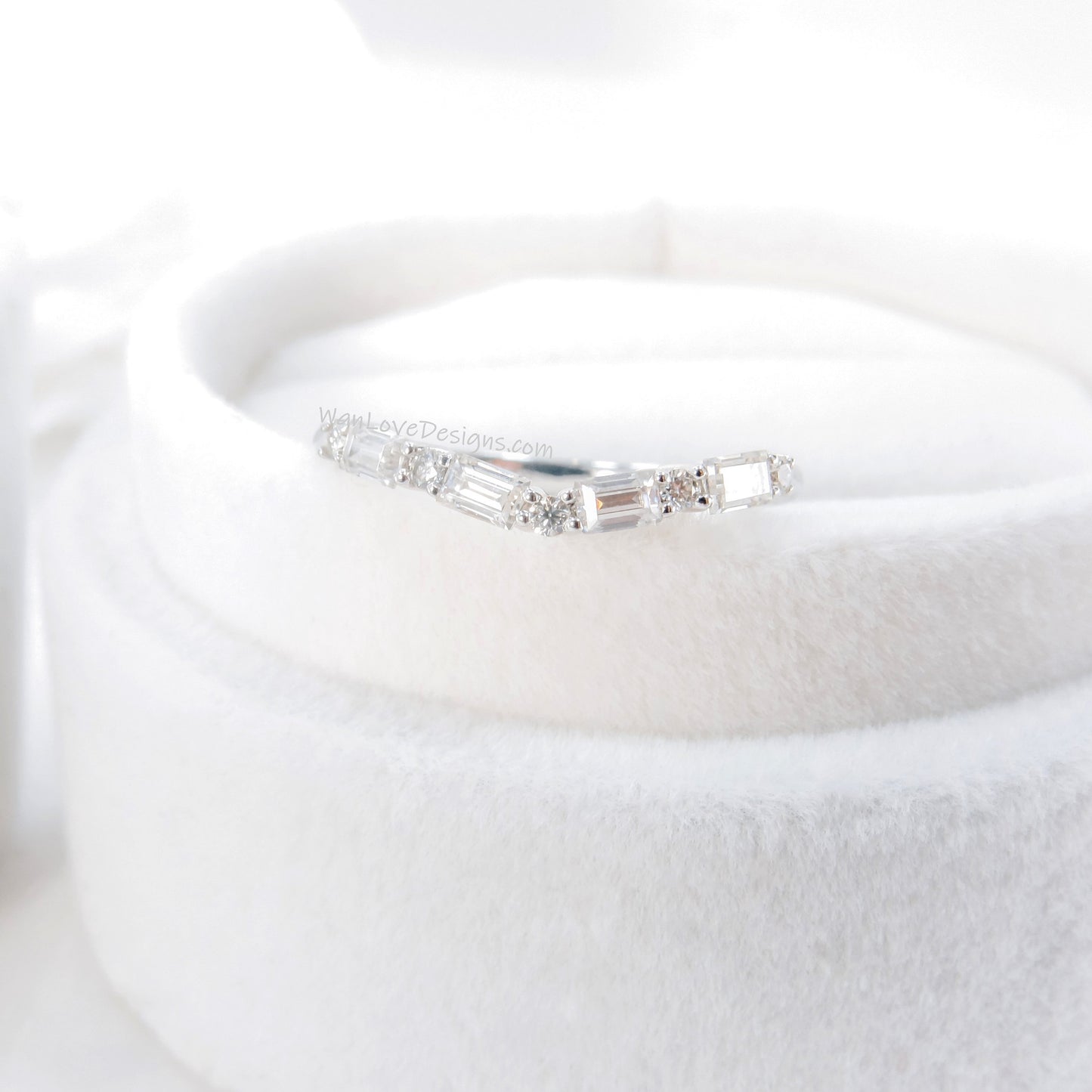 Moissanite Baguette Halfway Eternity Ring • Curved V Ring • Engagement Ring • Anniversary Ring • Birthstone Mothers Day Gift • Ready to Ship