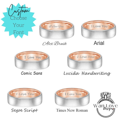 Mens Tattoo Wedding Band, Rose Gold Tungsten Ring, Brushed Silver Men Ring, Male Wedding Ring, Man Promise Ring, Personalized Ring, 8MM Wide