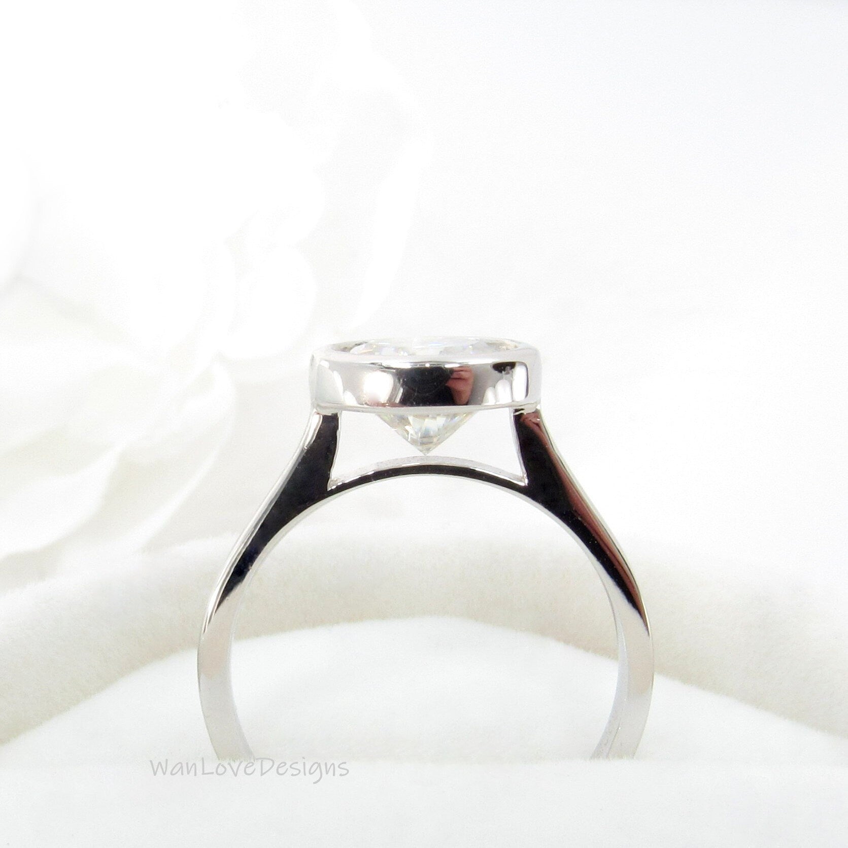 Round cut Moissanite engagement ring Vintage bezel set women art deco ring unique solitaire ring anniversary bridal ring Birthstone ring