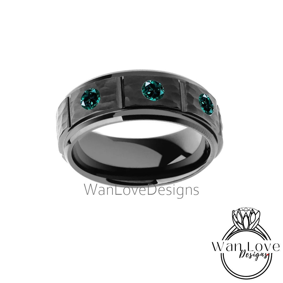 Black Tungsten Moissanite Diamonds Men's Wedding Ring, Grooved Tungsten Wedding Ring, Mens Engagement Ring Birthstone Band, Man Anniversary