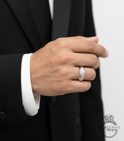 Diamond Wedding Band Mens Womens Unisex Ring .80ct 5 Diamonds Gem Stone Round 14k White gold Engagement Anniversary Gift-Ready to ship