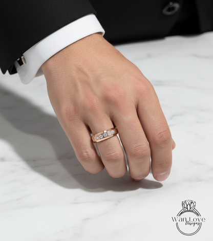 Mens Diamond Wedding Band, Moissanite Mens Wedding Band, Channel Setting Diamond/Moissanite Birthstone Mans Wedding Band jewelry gift