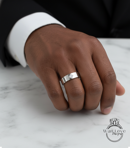 Gold Diamond Men's Band vintage princess cut kite set wedding ring unique Art Deco Geometric ring promise anniversary ring solid gold band