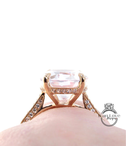 Oval cut Light Pink Sapphire diamond engagement ring art deco 9ct bridal ring antique diamond side hidden halo ring wedding anniversary ring