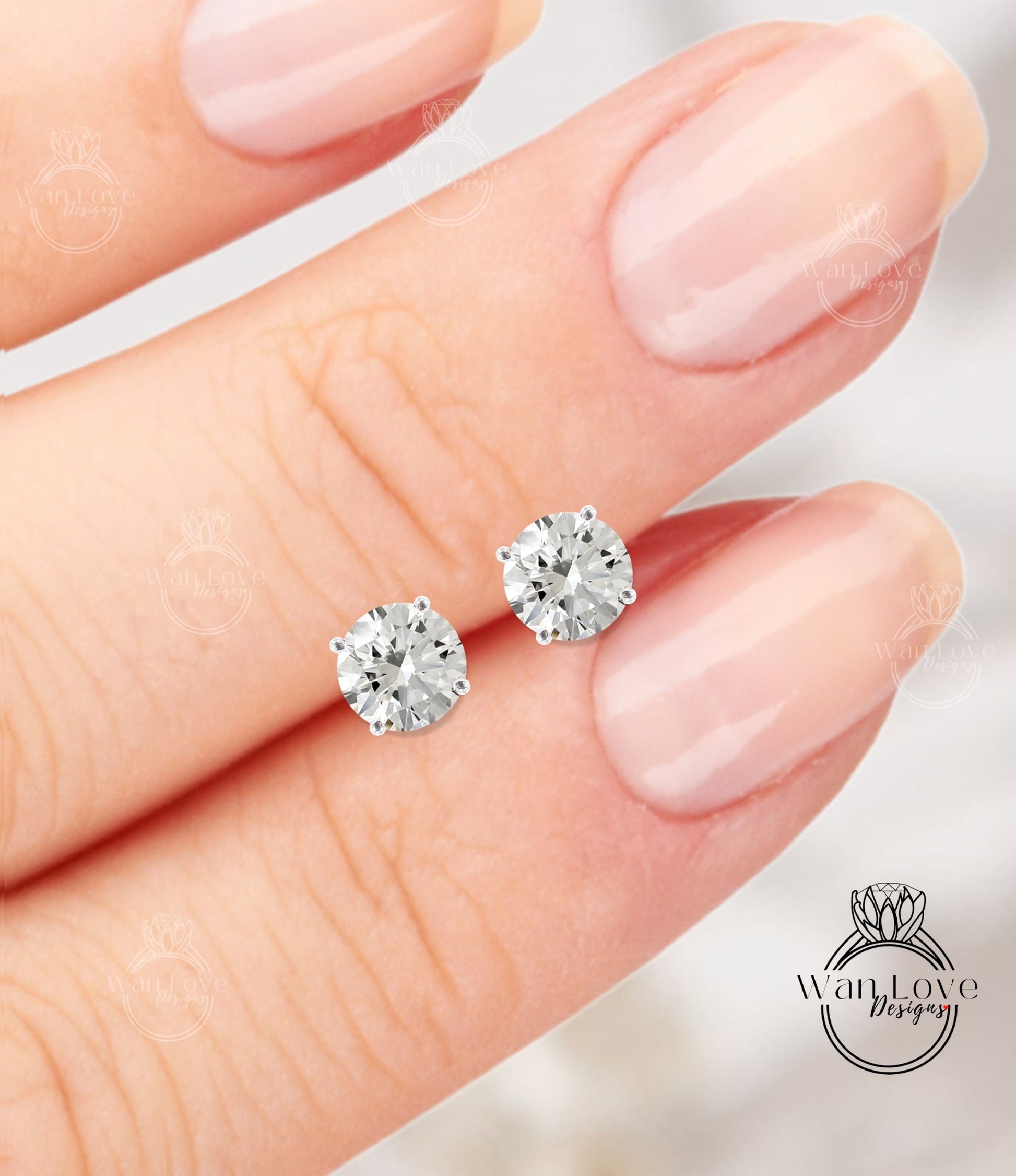 2ct Moissanite Diamond Studs by WanLoveDesigns • Dainty Birthstone Earrings • Perfect Everyday Stud Earrings, Round Gemstone Earrings