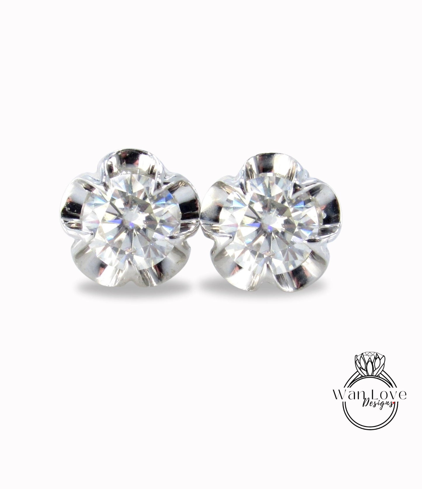 1 ct Each 2 ctw Round Buttercup Bridal Wedding Bridesmaid Earrings, Moissanite White Gold Earrings, Anniversary Gift, Ready to Ship