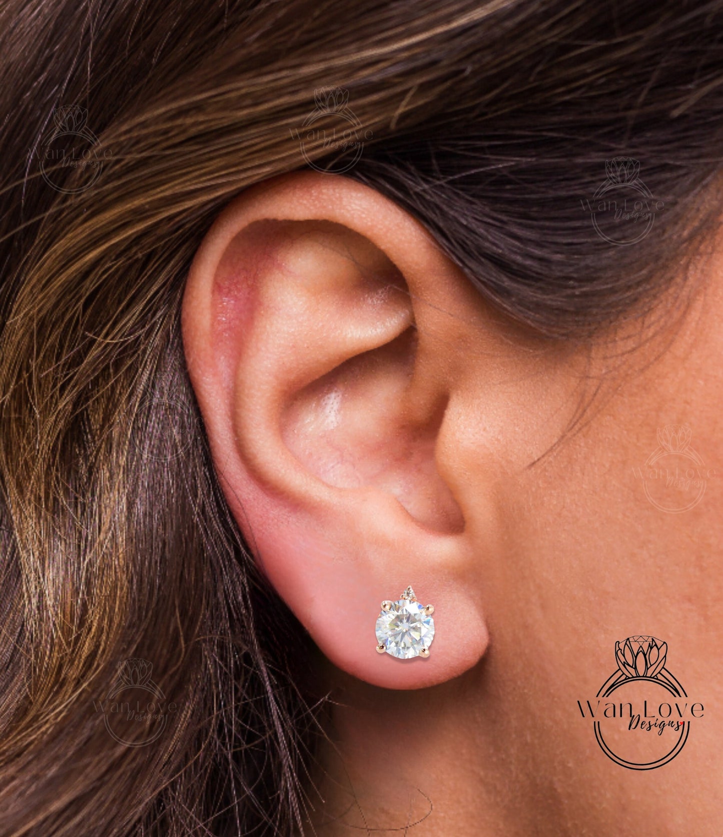 Moissanite Round cut Earrings studs basket Push Backs 4 Prongs, .75ct, 1.5cttw, 6mm, Custom-White Rose Gold,Anniversary Gift, Ready to Ship