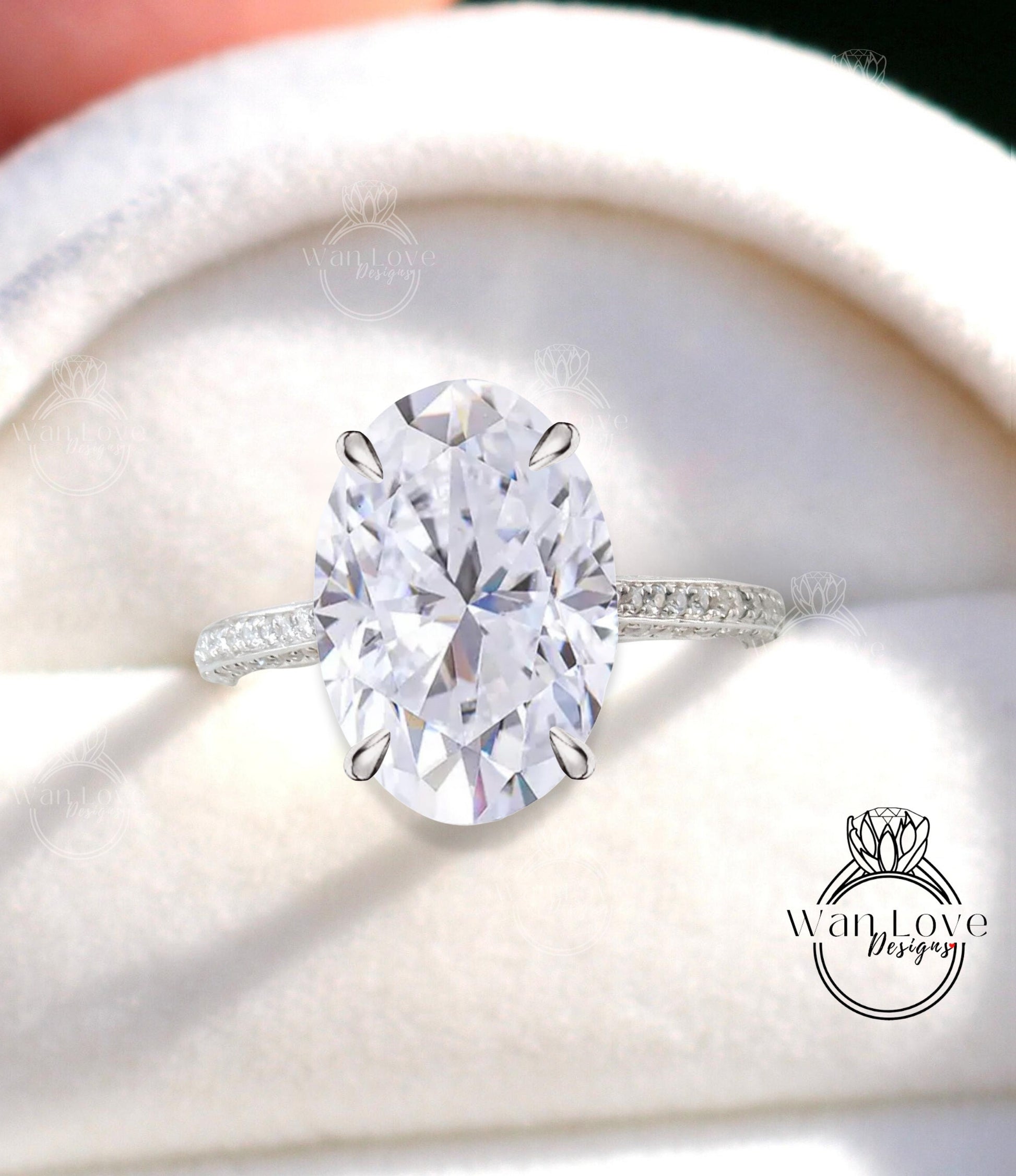 Oval Moissanite & Diamonds Oval Engagement Ring, Celebrity style Ring, Oval Moissanite Wedding Ring, Bridal Ring Design, Gift for her