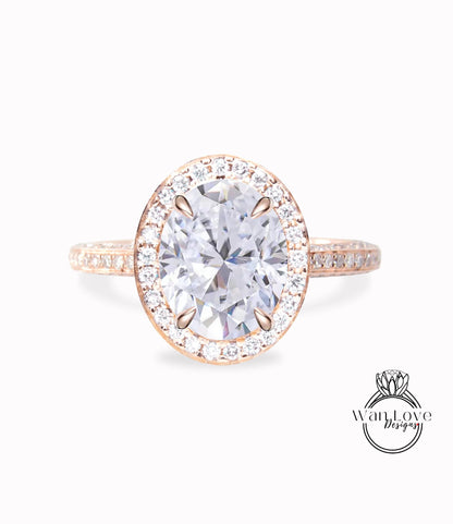 Moissanite engagement ring Oval shape vintage white gold ring antique art deco halo unique ring promise anniversary bridal ring wedding ring