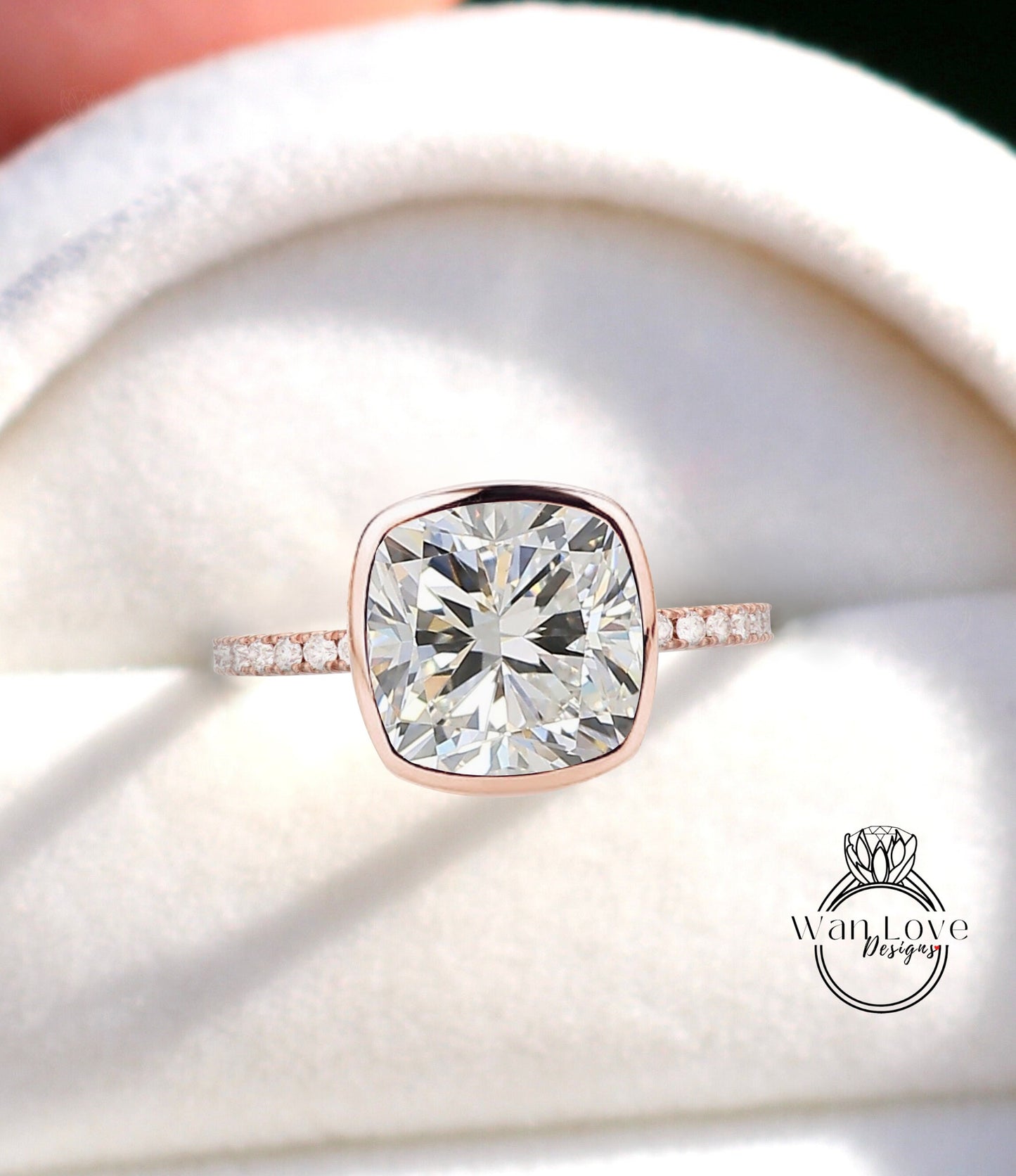 Art Deco Diamond Ring- 14K Rose Gold Diamond Ring- Cushion Cut Engagement Ring- Bezel Cushion cut Ring- April Birthstone Ring- Gift For Her