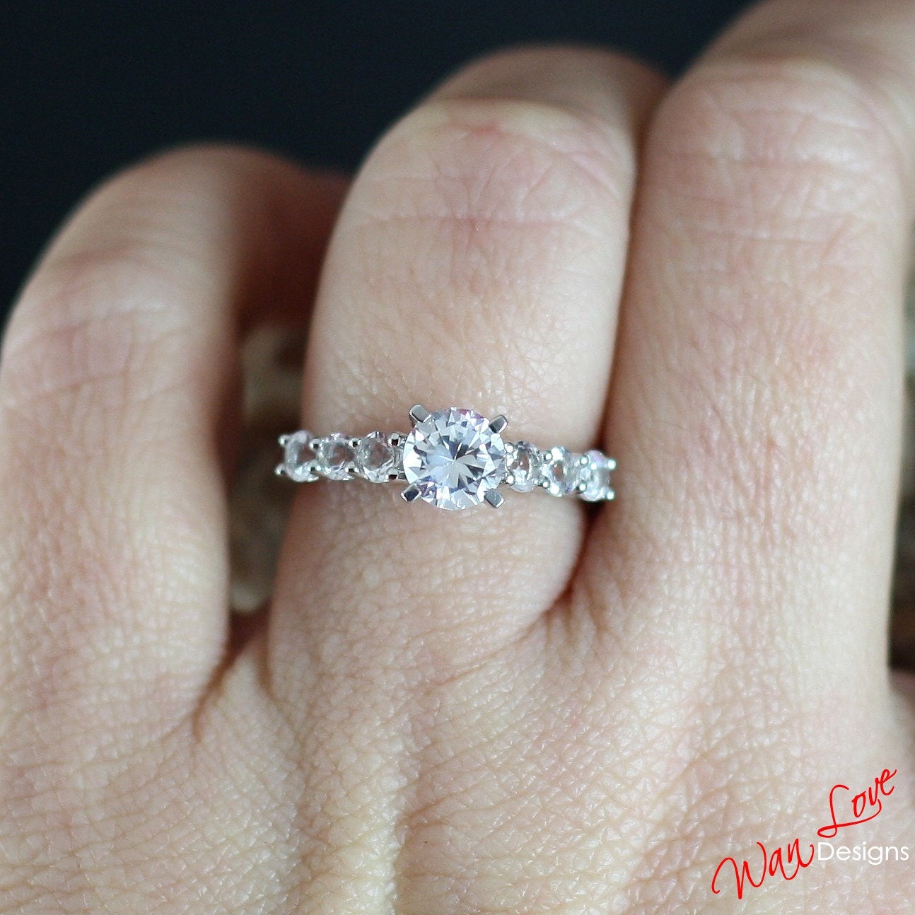 White Sapphire Morganite engagement ring half eternity ring round cut ring cluster prong ring morganite vintage Anniversary promise ring