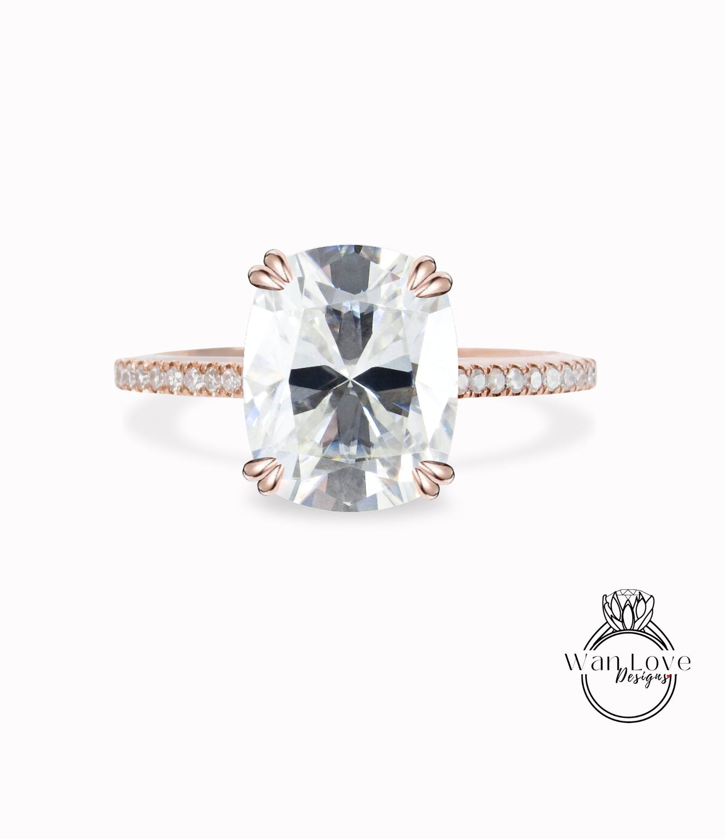 Moissanite & Diamond Elongated Cushion Engagement Ring, 14k 18k White Yellow Rose gold-Platinum-Wedding-Anniversary