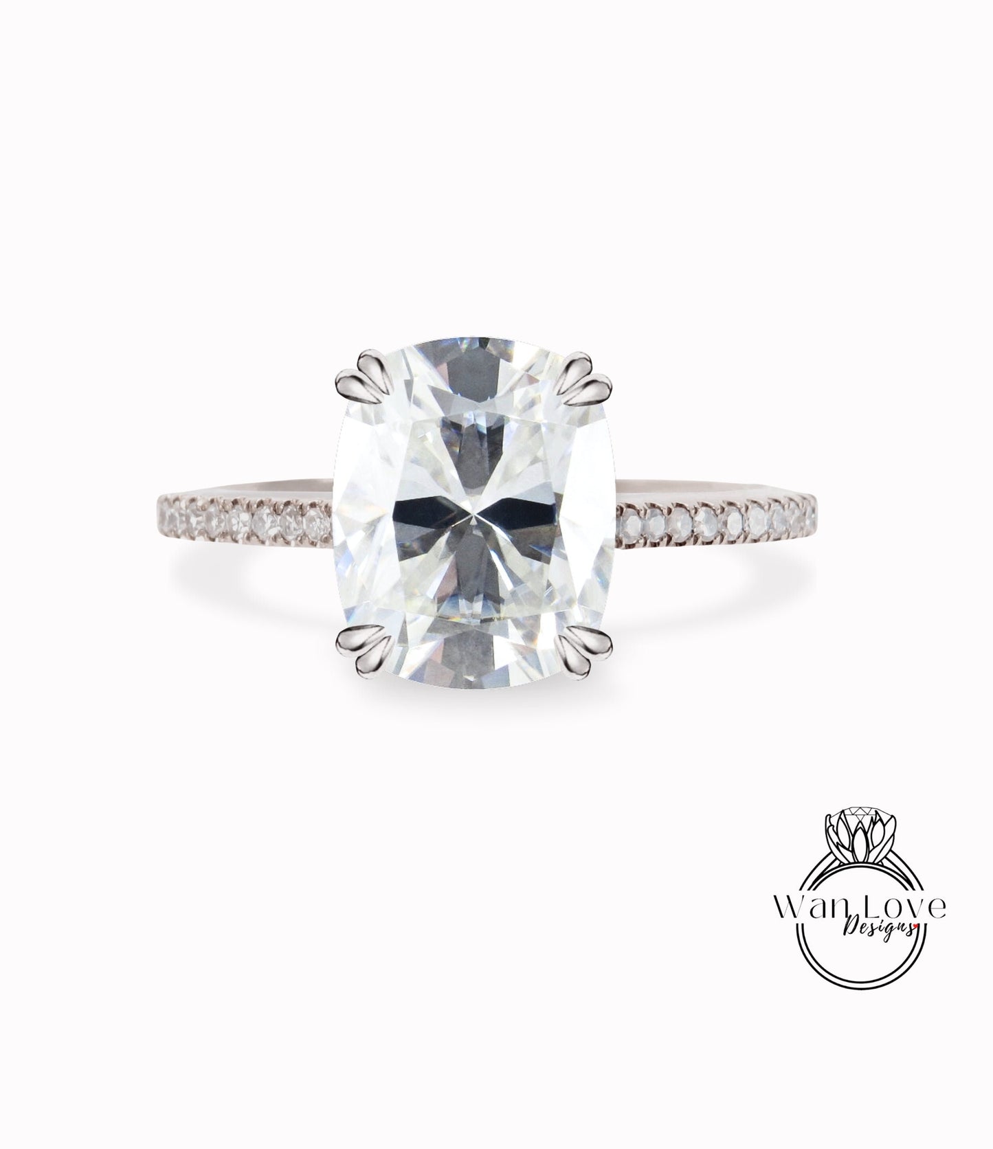 Moissanite & Diamond Elongated Cushion Engagement Ring, 14k 18k White Yellow Rose gold-Platinum-Wedding-Anniversary