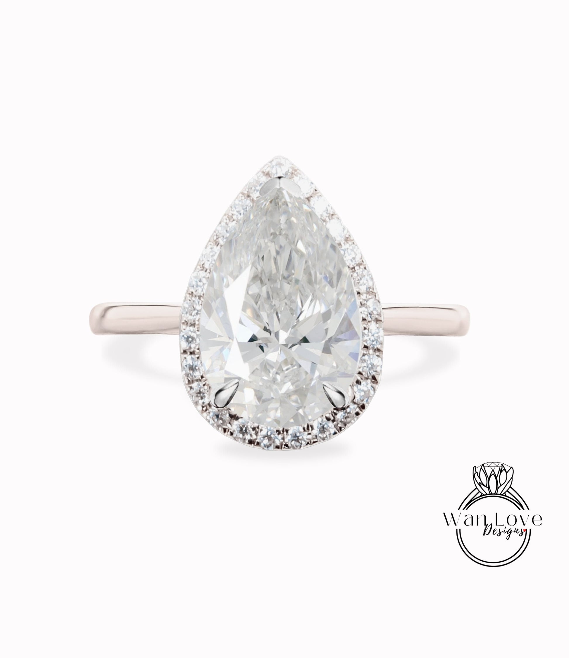 Pear shaped Diamond engagement ring vintage Art deco Unique 14K/18K white gold Lab diamond Halo prong Diamond wedding Anniversary ring