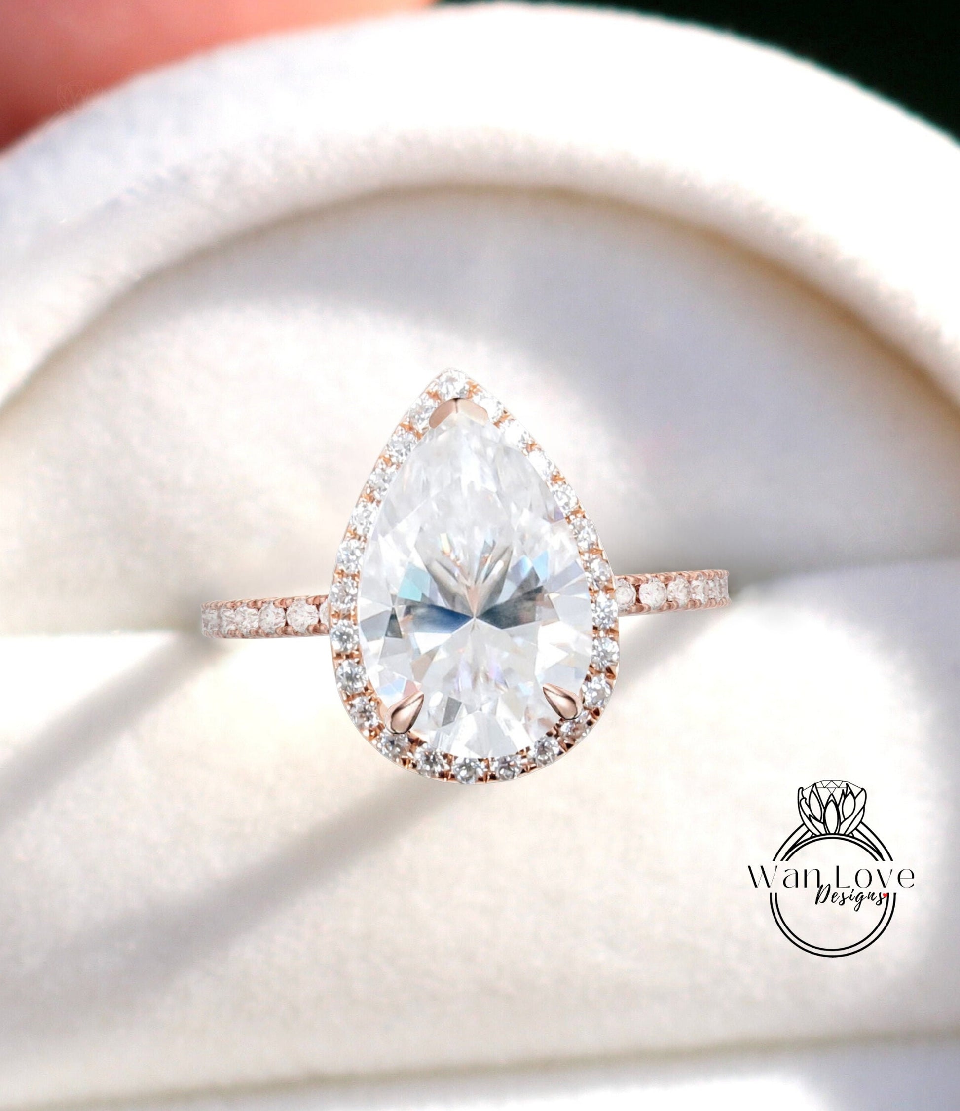 Vintage Pear shaped White Sapphire Engagement Ring, Pear Cut Unique 14k Rose Gold Halo Ring, Wedding Ring Anniversary Ring Proposal Ring.