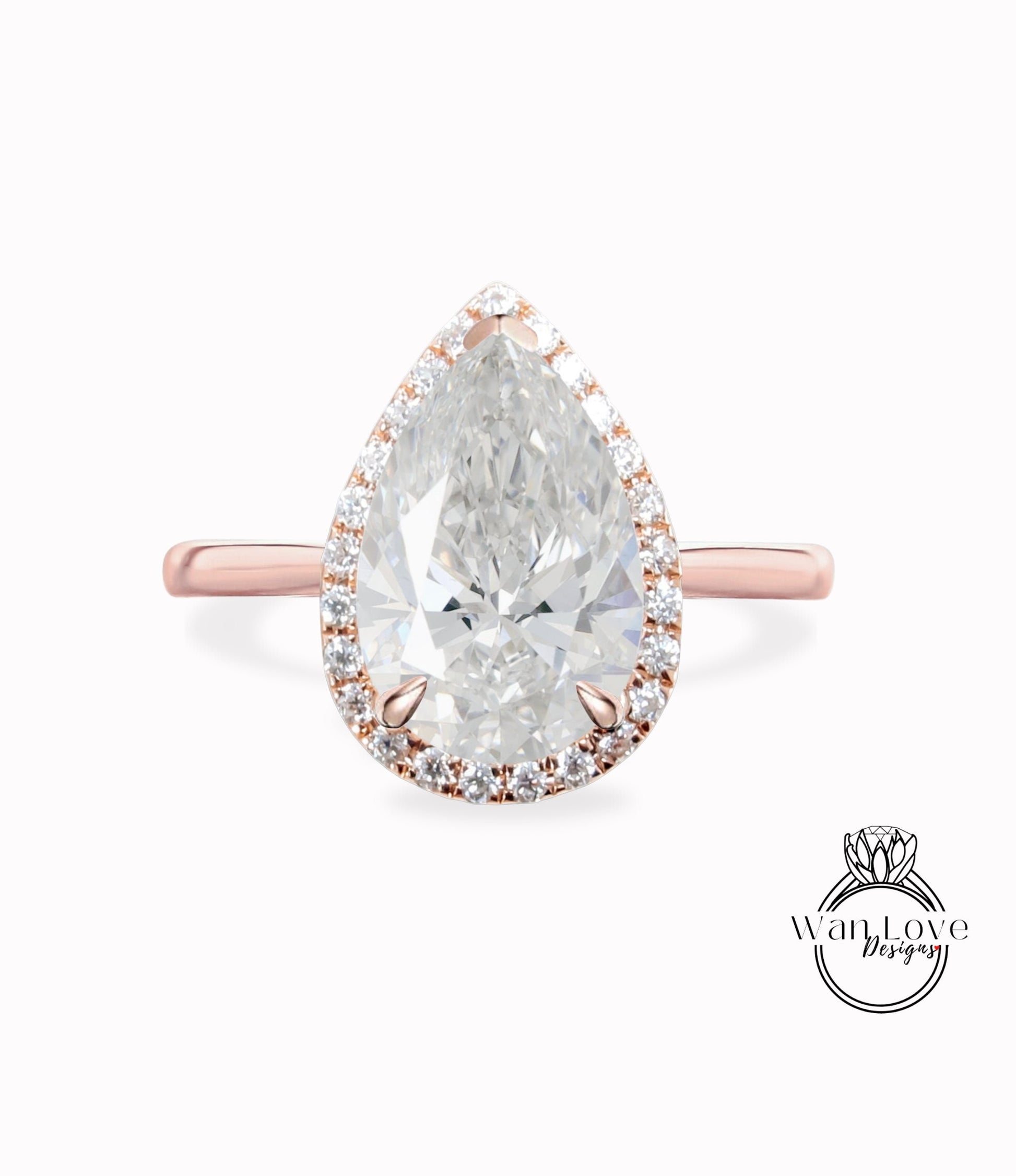 Pear shaped Diamond engagement ring vintage Art deco Unique 14K/18K white gold Lab diamond Halo prong Diamond wedding Anniversary ring