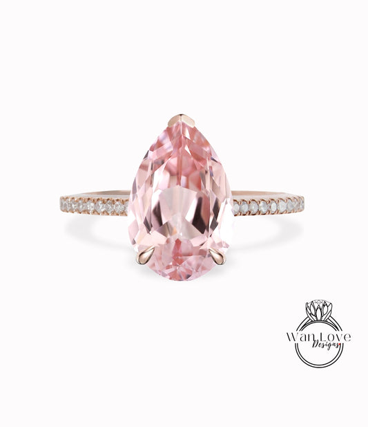 Peach Sapphire engagement ring vintage Rose Gold engagement ring for women pear shaped cut Diamond ring Bridal Anniversary gift