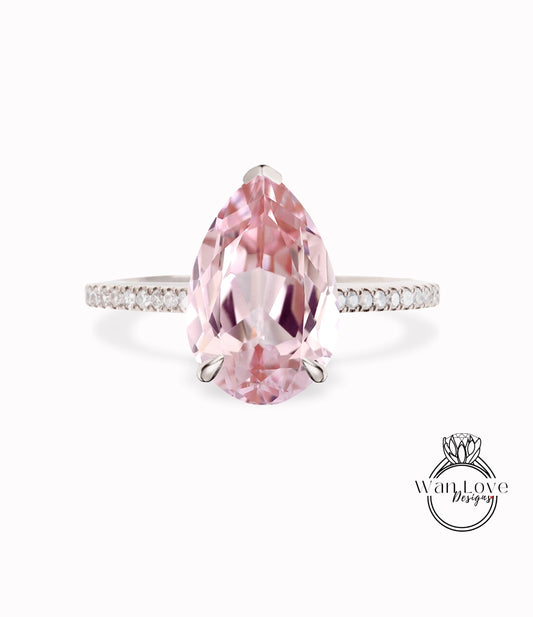 Peach Sapphire engagement ring vintage Rose Gold engagement ring for women pear shaped cut Diamond ring Bridal Anniversary gift
