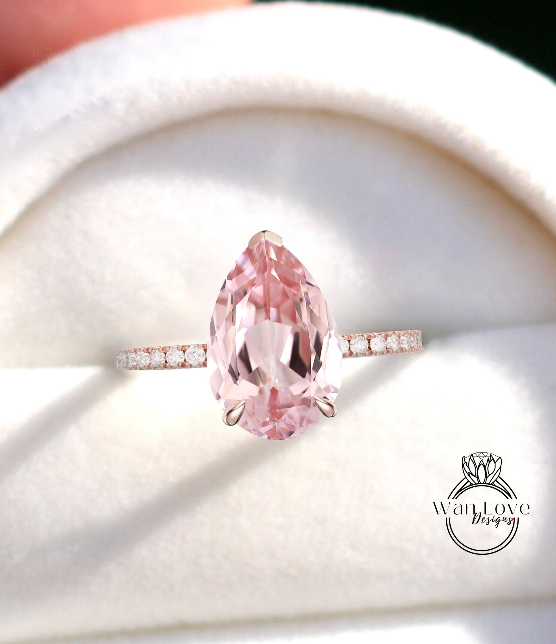 Peach Sapphire engagement ring vintage Rose Gold engagement ring for women pear shaped cut Diamond ring Bridal Anniversary gift