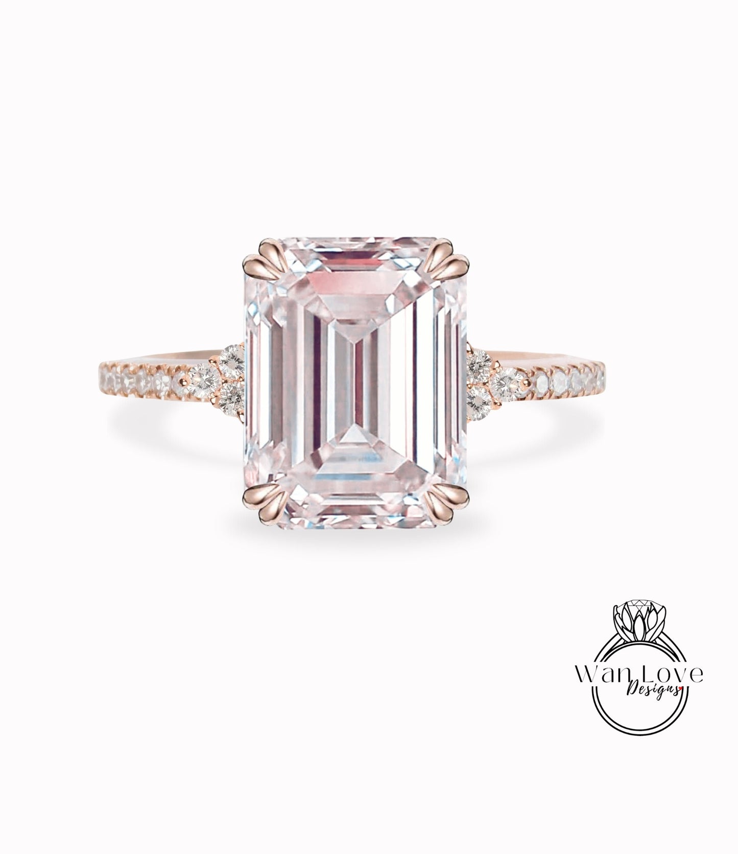 Emerald cut Light Pink Sapphire engagement ring vintage diamond Cluster gold engagement ring for women Bridal anniversary gift for her