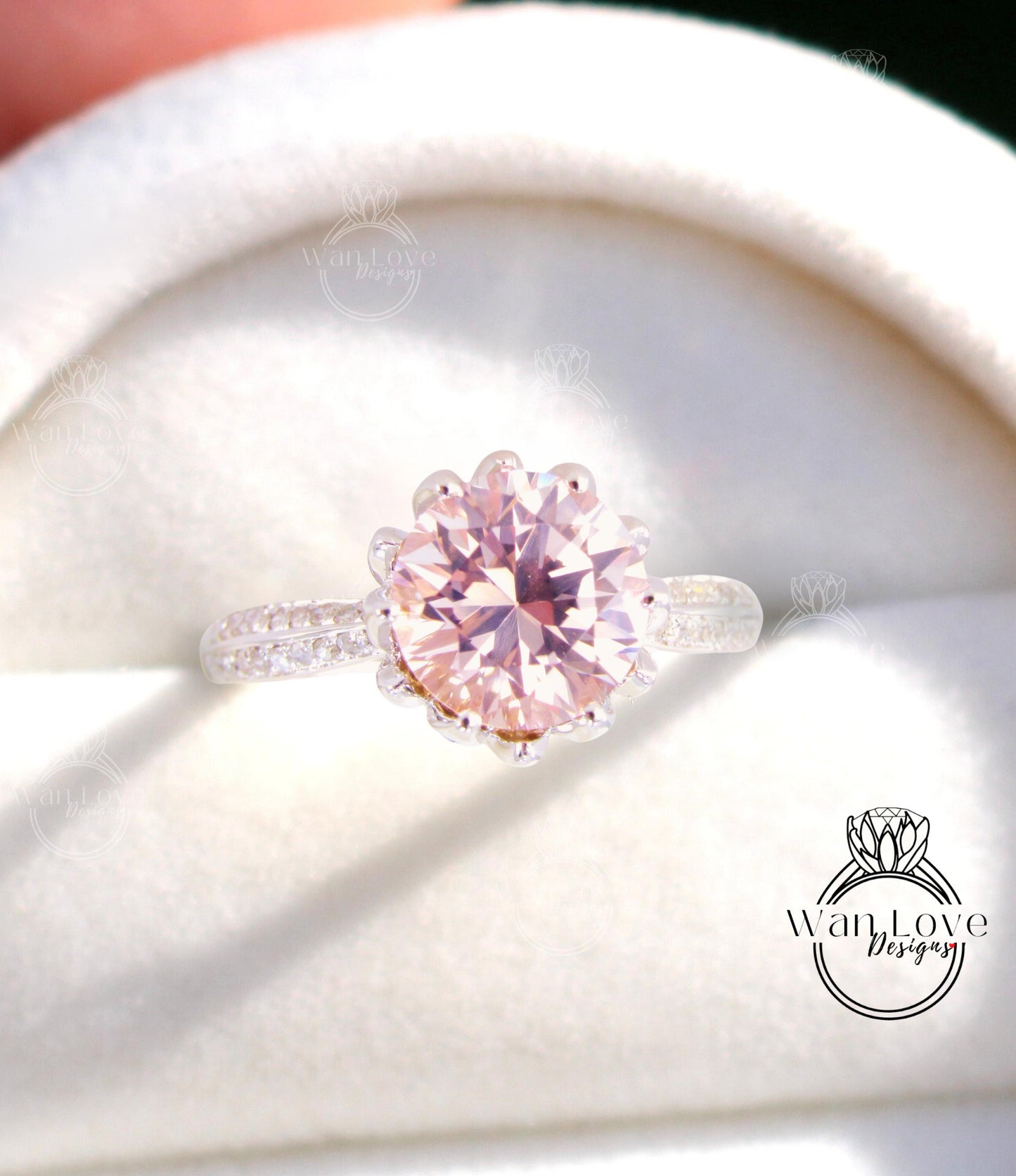 Lotus Flower Engagement Ring with 3 CT Blush Pink Peach Round Sapphire | Lotus Flower Ring | Unique Ring | Moissanite Ring | Ready to Ship